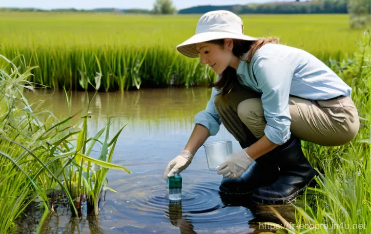 환경보전기술자 산업 분야 전망 - A dynamic, wide-angle shot of a diverse team of young environmental engineers, both male and female,...