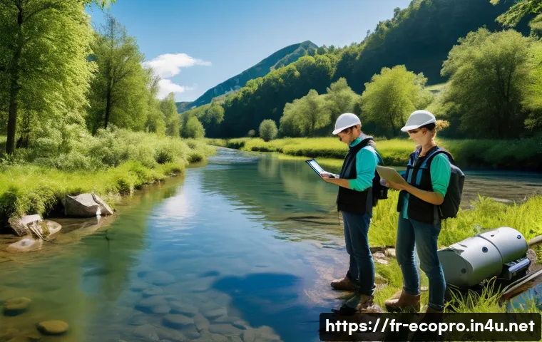 환경보전기술자 실무 대응 전략 - **Prompt:** "A young, diverse team of environmental scientists, dressed in practical, modern field g...